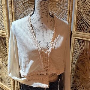 Free people Cream Lace Trim Button-Up Women Top